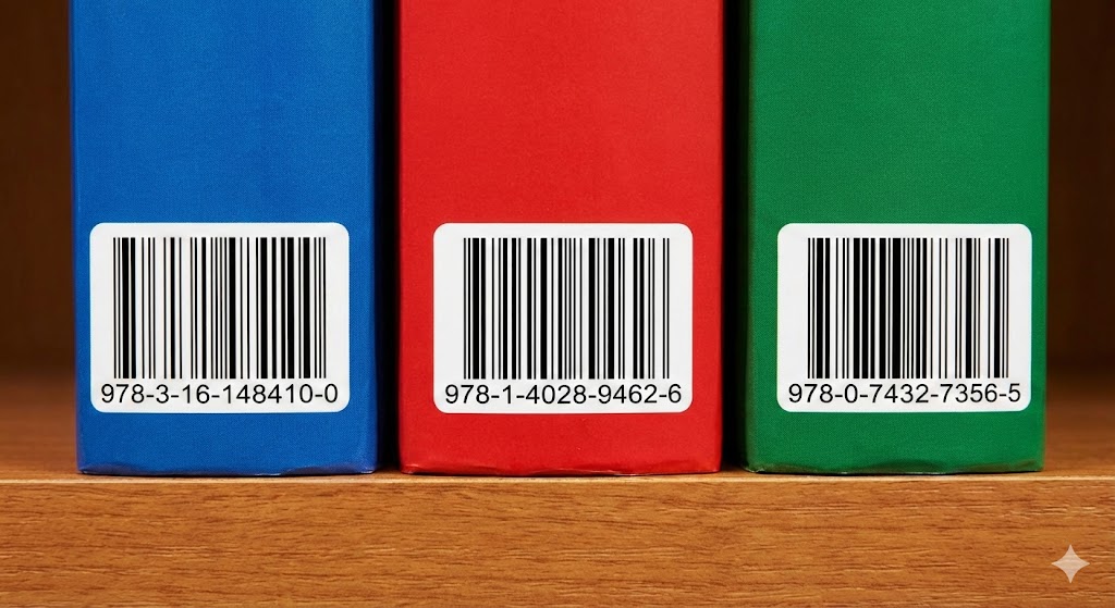 Three individual books side-by-side each with their own unique ISBN barcode on the spine