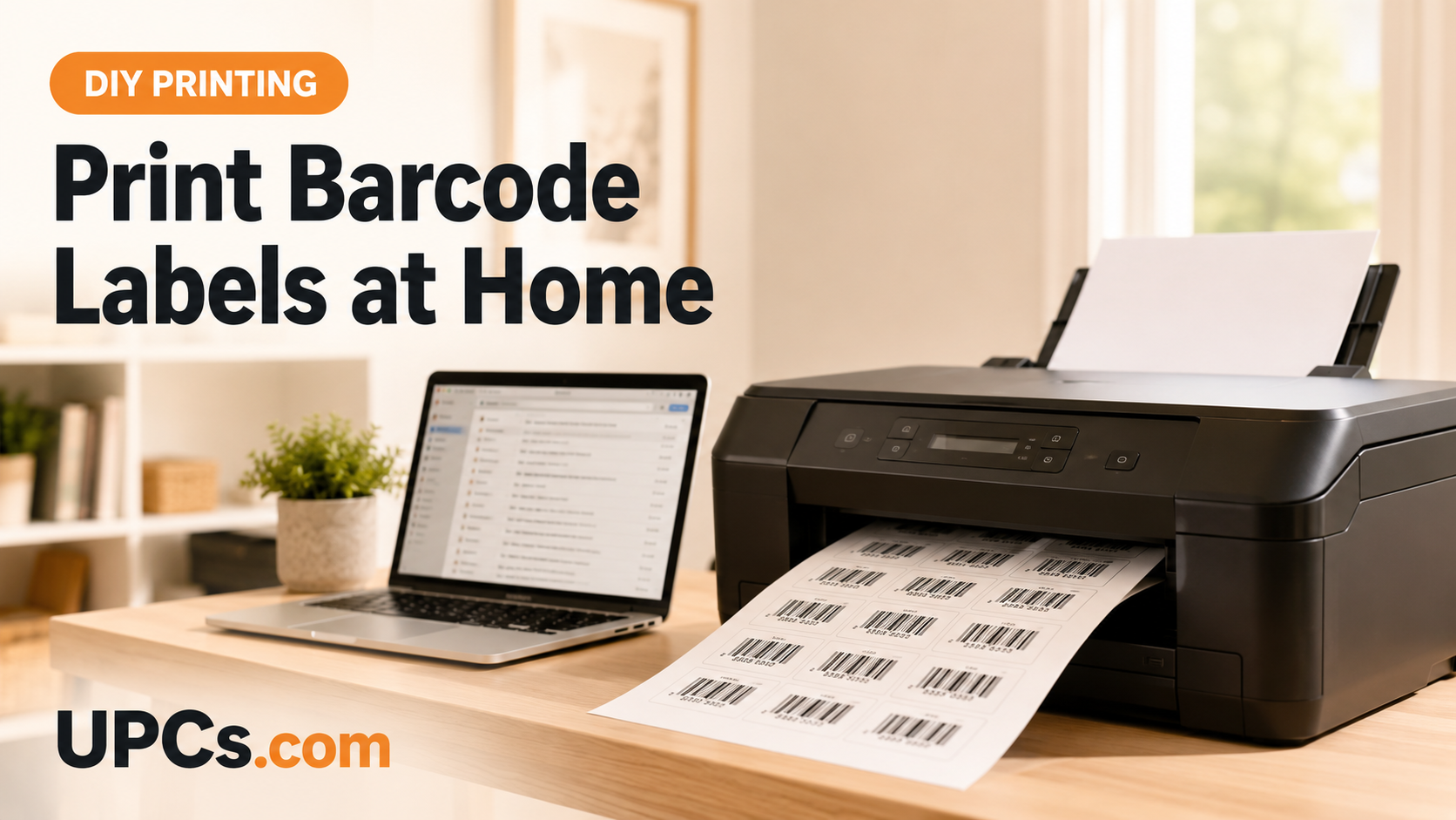 Home inkjet printer printing a sheet of UPC barcode labels