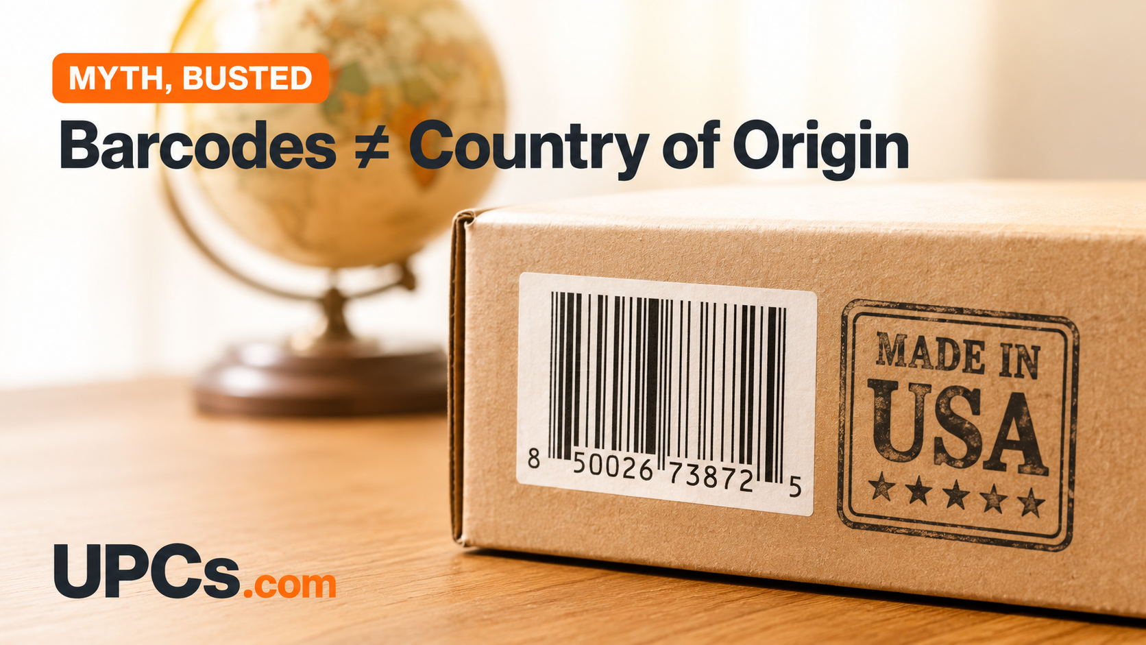 Barcode prefix compared against a Made in USA label showing the barcode country of origin myth