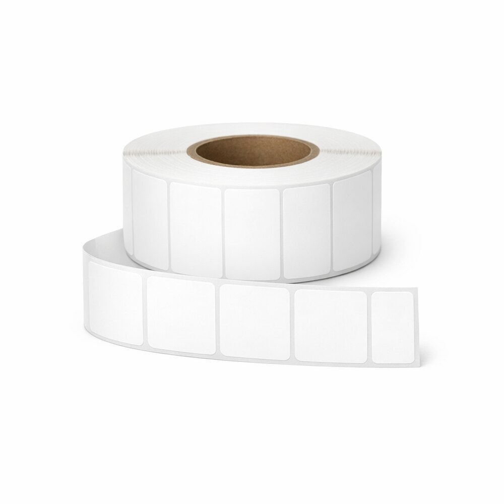 Roll of blank white direct-thermal labels for barcode printers