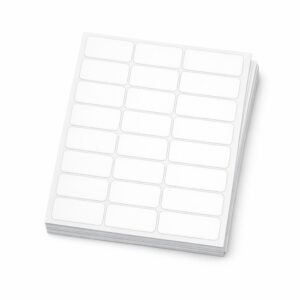 Stack of blank white peel-and-stick label sheets for laser and inkjet printers